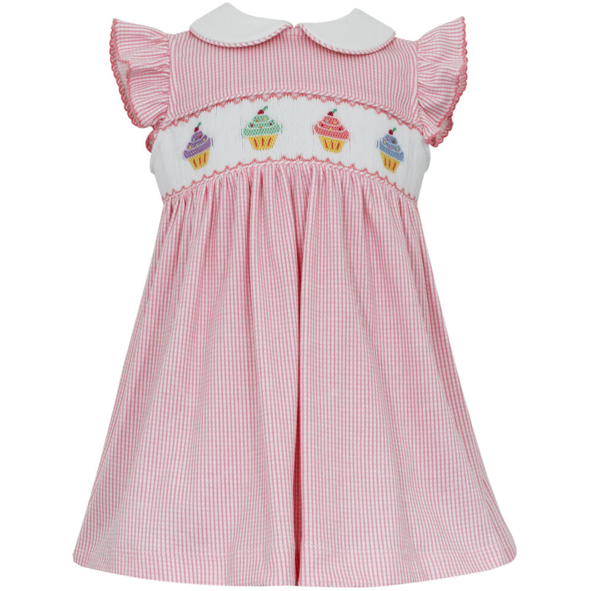 Cupcake Pink Check Knit Flutter Sleeve Dress