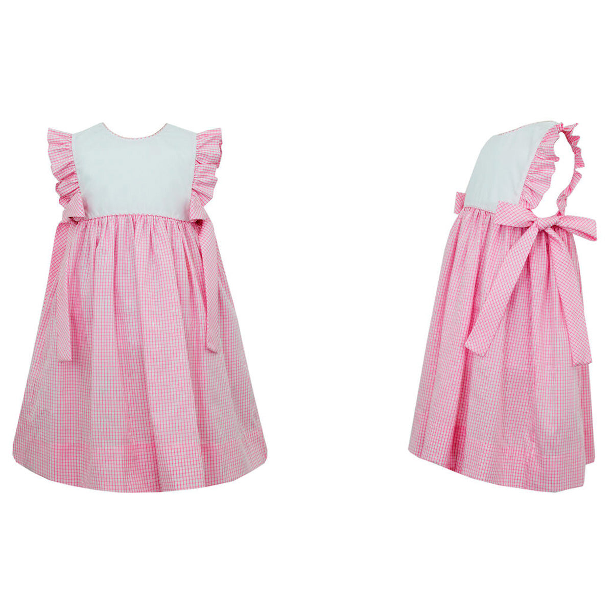 Pink Windowpane Check Dress w/ Side Bows