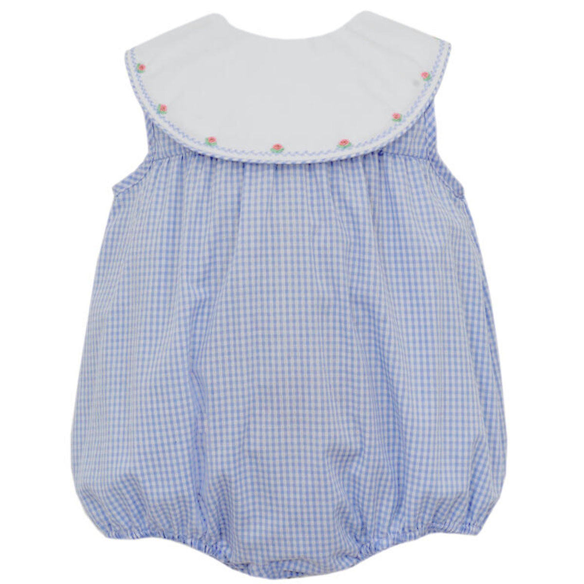 Light Blue Gingham Bubble w/ Hand Embroidered Flowers