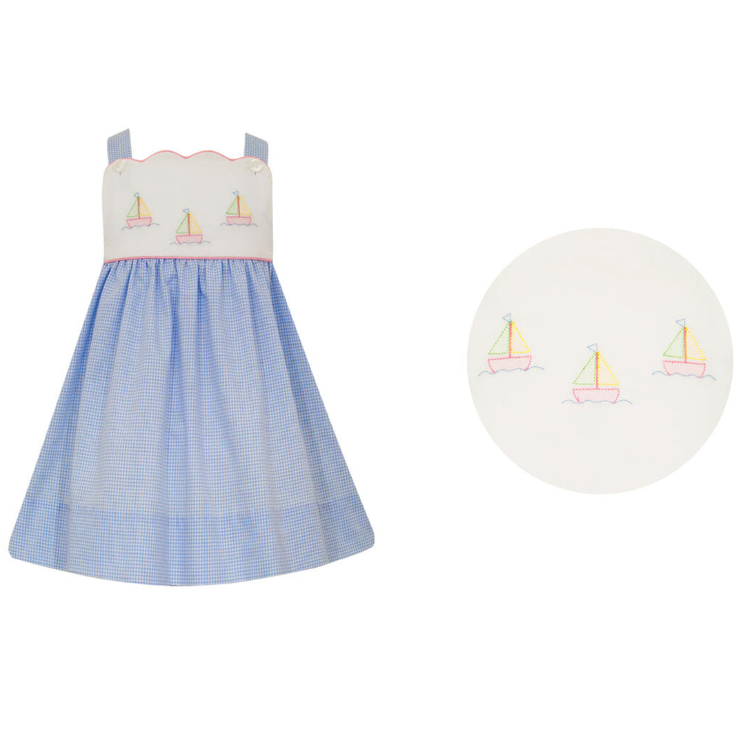Blue Gingham Sailboats Sundress