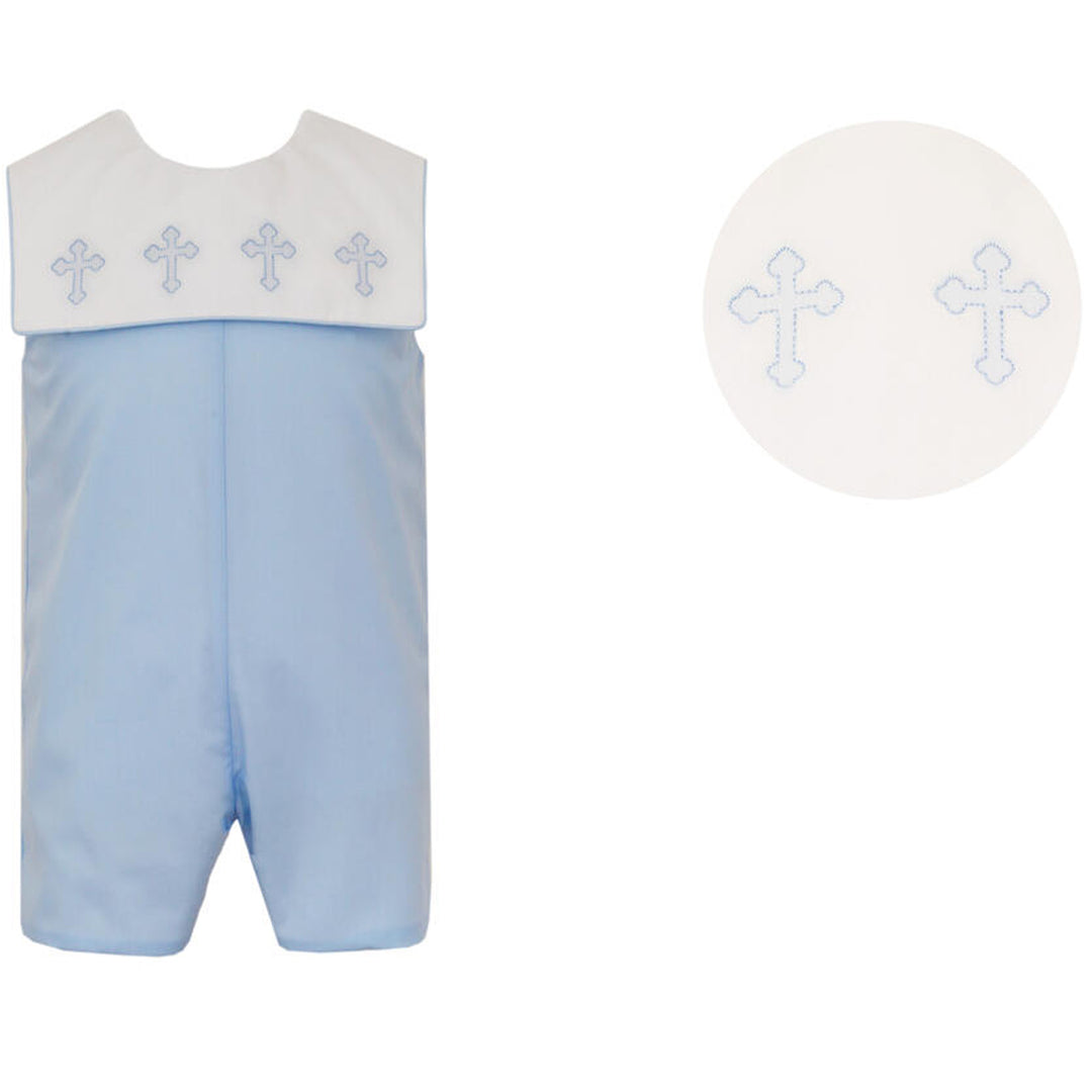 Crosses Blue Poplin John John w/ White Square Collar