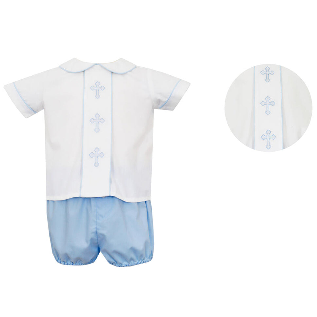 Crosses Blue Poplin Diaper Set w/ White Shirt
