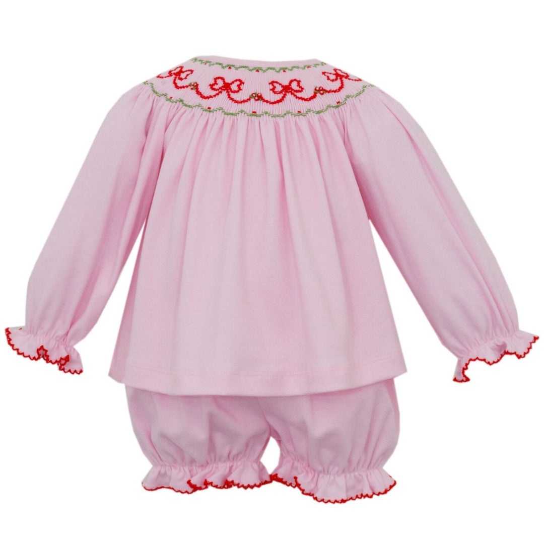 Pink Knit Red Holiday Bows Bishop Bloomer Set
