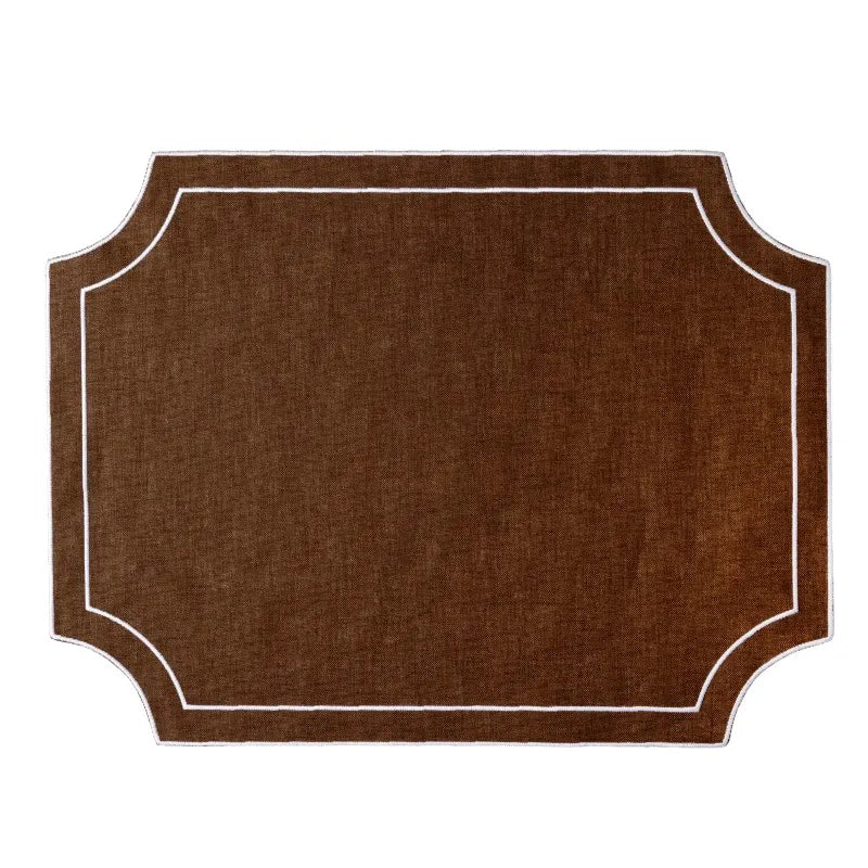 Tessuti Chocolate Brown Rectangular Placemats with White Stitching - Set of 4