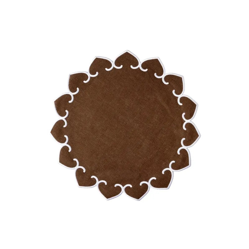 Tessuti Chocolate Brown Round Placemats with White Stitching - Set of 4