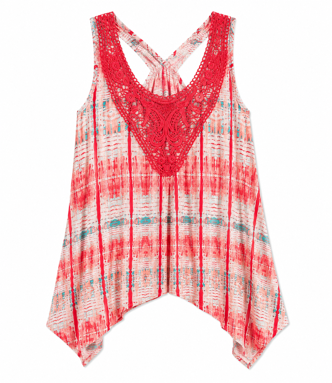 Coral & Turquoise Print Top