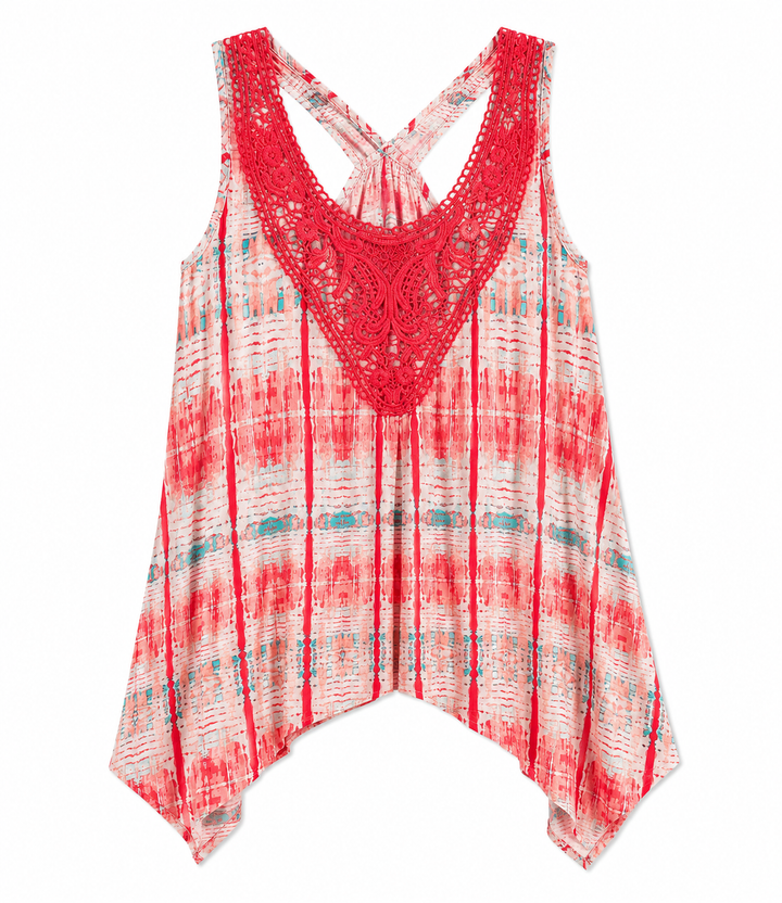 Coral & Turquoise Print Top