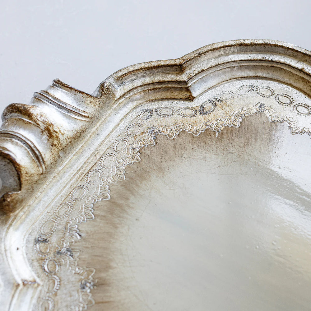 Florentino Antique Silver Wooden Tray - Extra Large