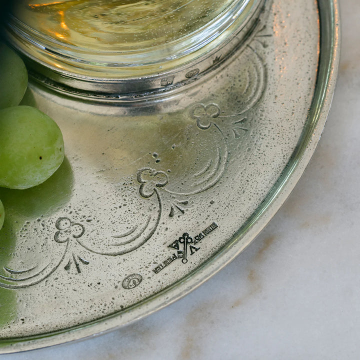 Vintage Pewter Round Tray With Handles