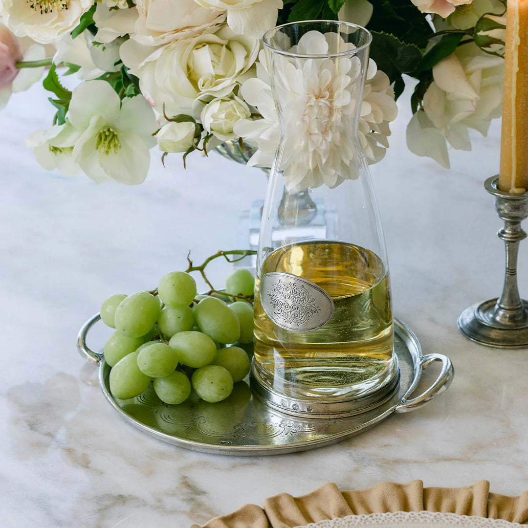 Vintage Pewter Round Tray With Handles