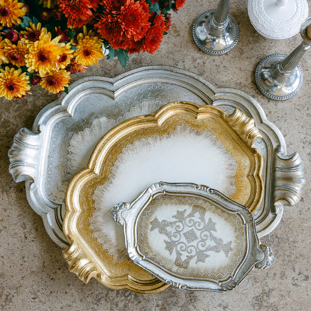 Florentino Antique Silver Wooden Tray - Large