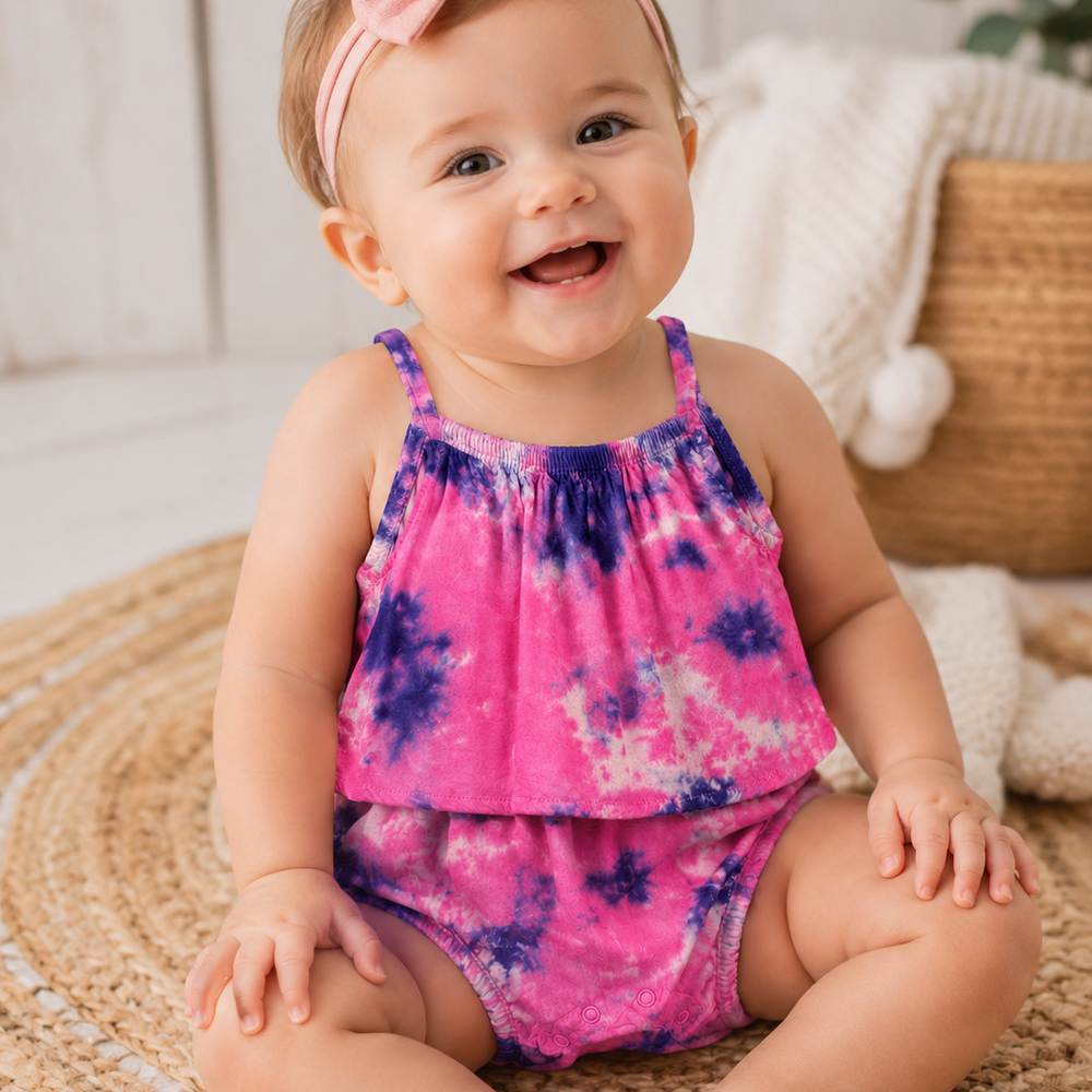 Pink & Navy Tie-Dye Romper