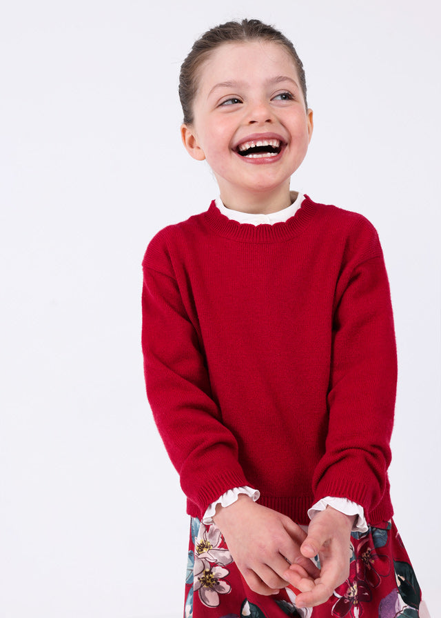 Girls Red Crewneck Knit Sweater