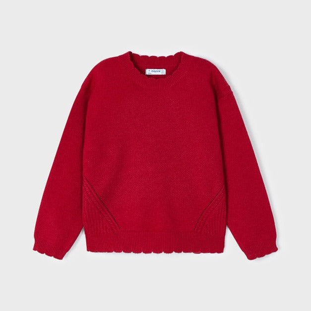 Girls Red Crewneck Knit Sweater