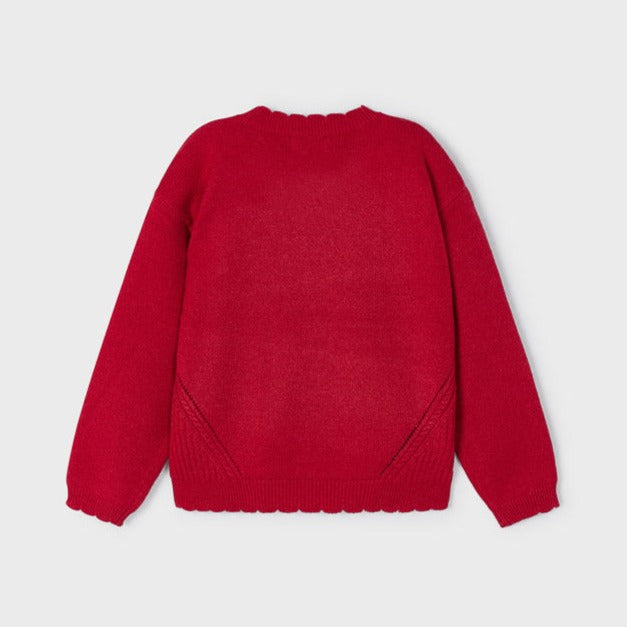 Girls Red Crewneck Knit Sweater