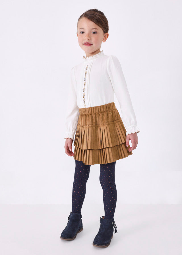 Brown Faux Suede Pleated Skirt