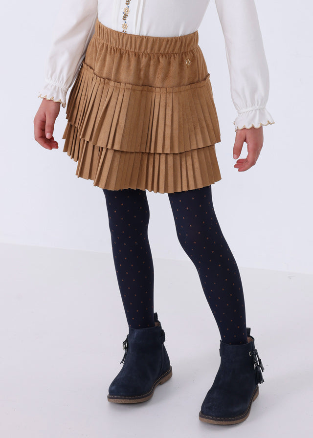 Brown Faux Suede Pleated Skirt