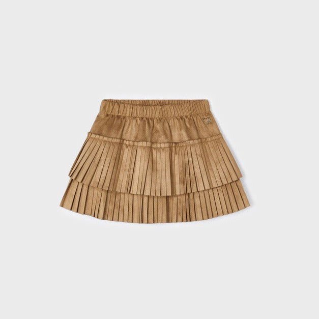 Brown Faux Suede Pleated Skirt