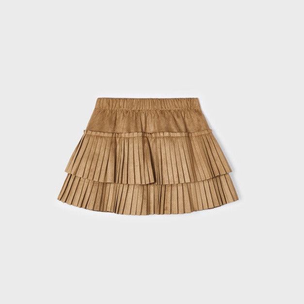 Brown Faux Suede Pleated Skirt