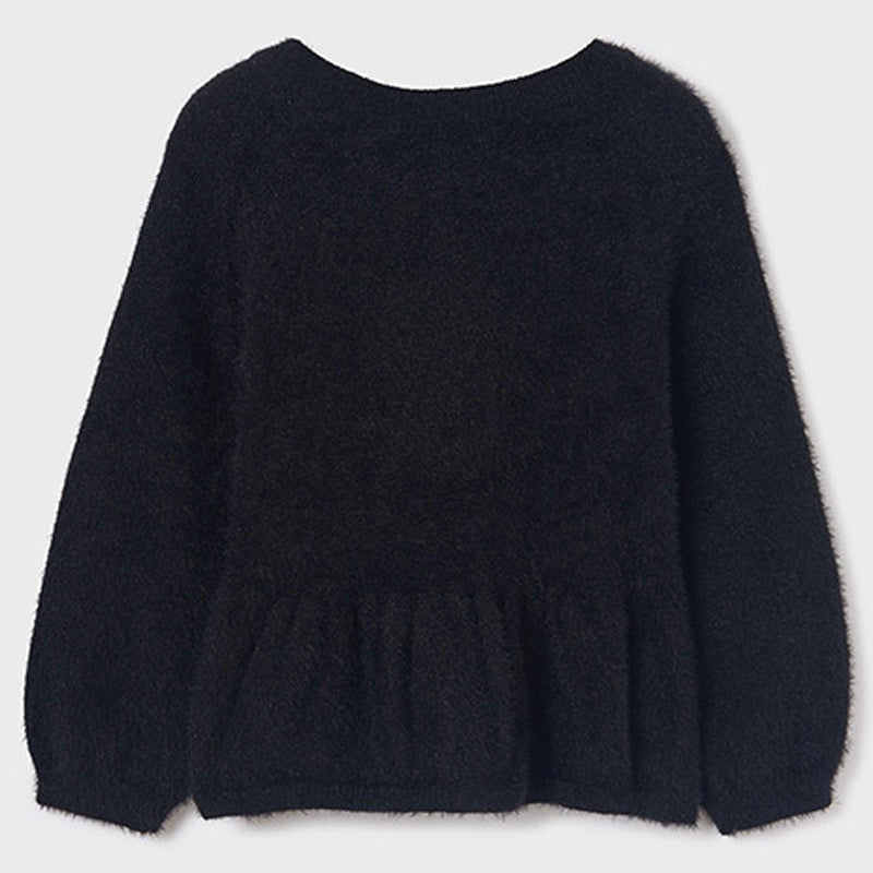 Black Shiny Openwork Faux Fur Sweater