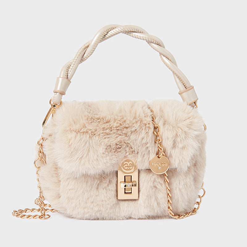 Girls Beige Faux Fur Handbag