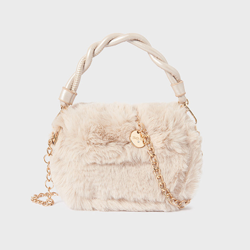 Girls Beige Faux Fur Handbag