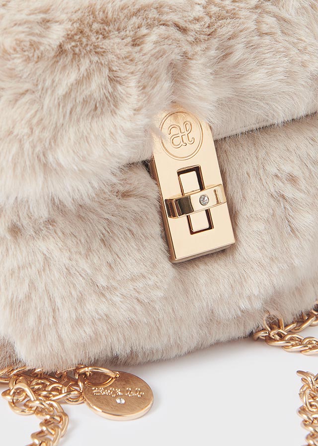 Girls Beige Faux Fur Handbag