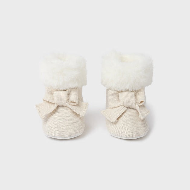 PREORDER - Newborn Faux Fur Knit Booties - Milk