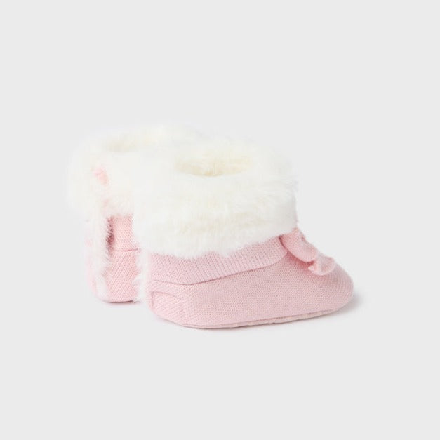 Faux Fur Knit Booties - Baby Rose
