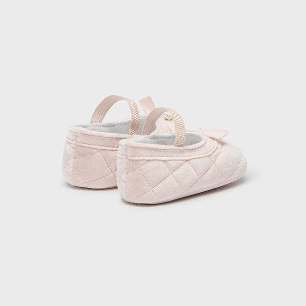 PREORDER - Newborn Velvet Mary Jane Flats - Soft Pink