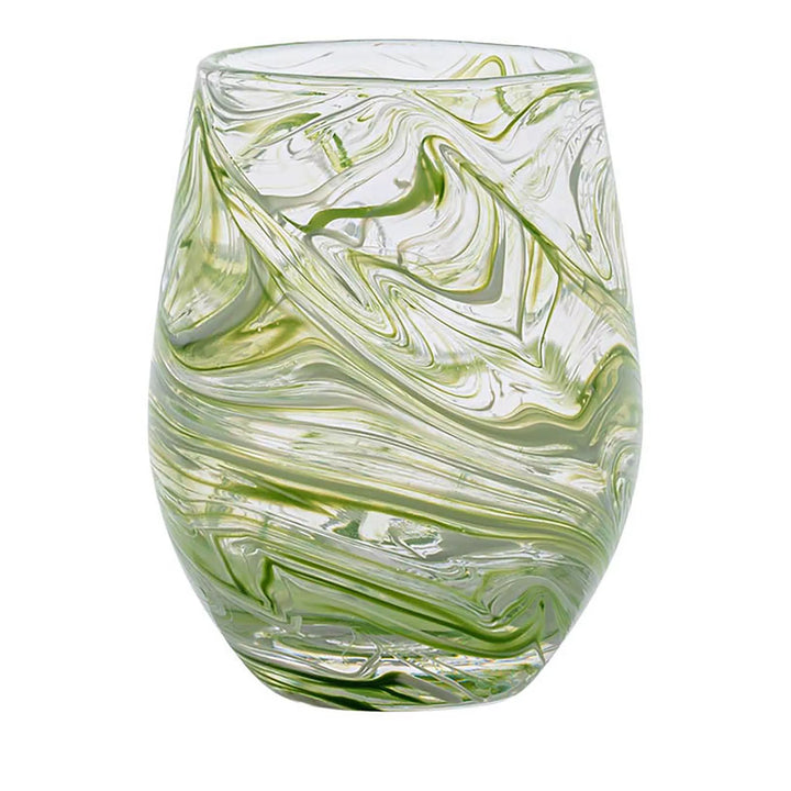 Puro Marbled Stemless Wine Glass - Green