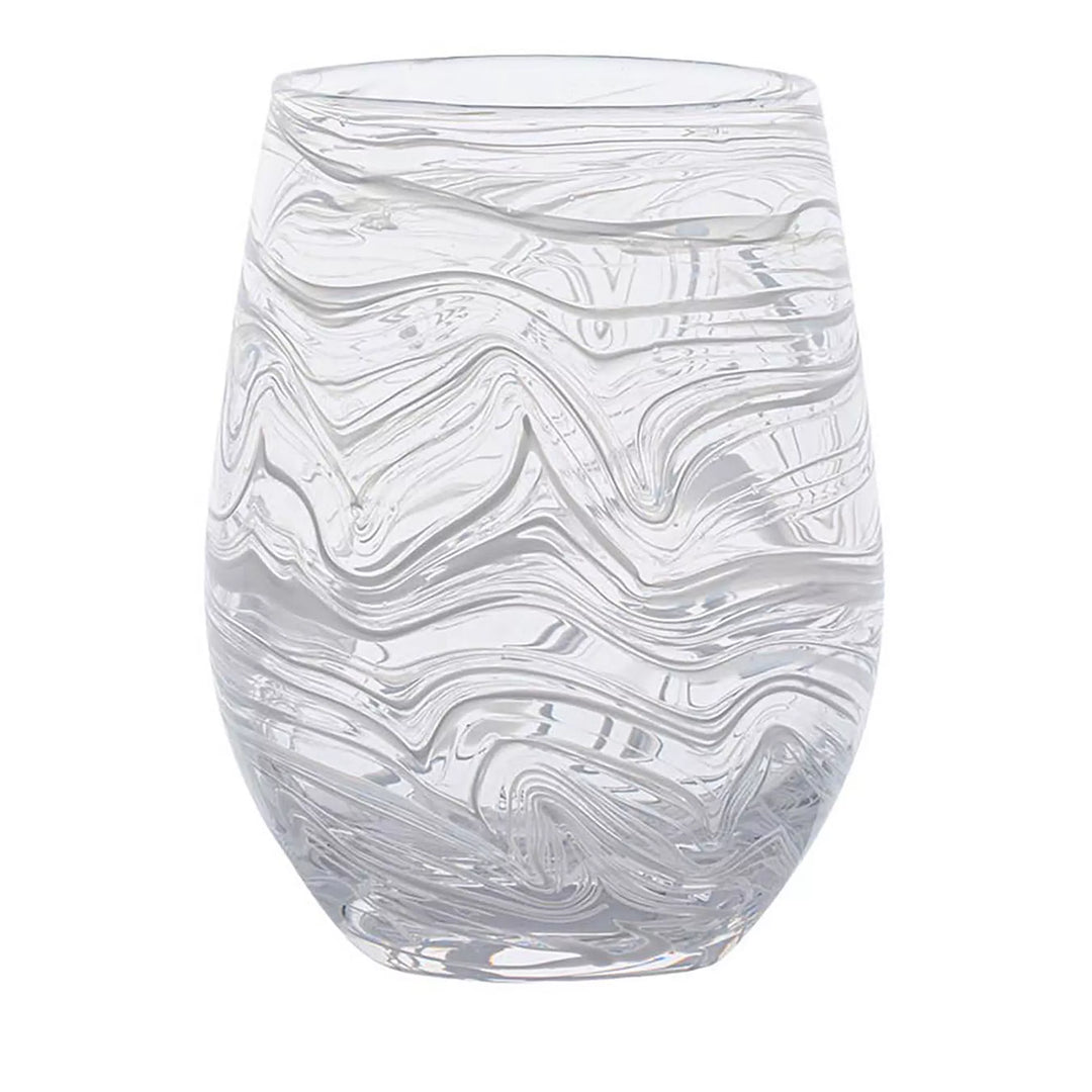 Puro Marbled Stemless Wine Glass - White