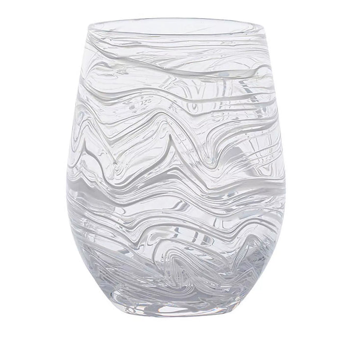 Puro Marbled Stemless Wine Glass - White