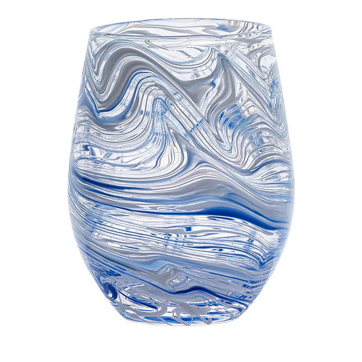 Puro Marbled Stemless Wine Glass - Blue
