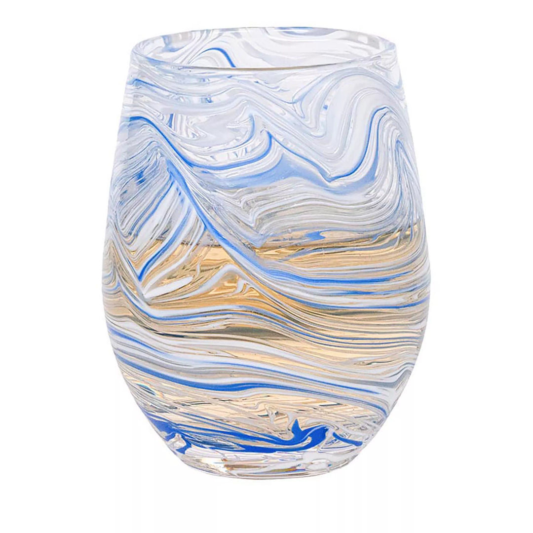 Puro Marbled Stemless Wine Glass - Blue