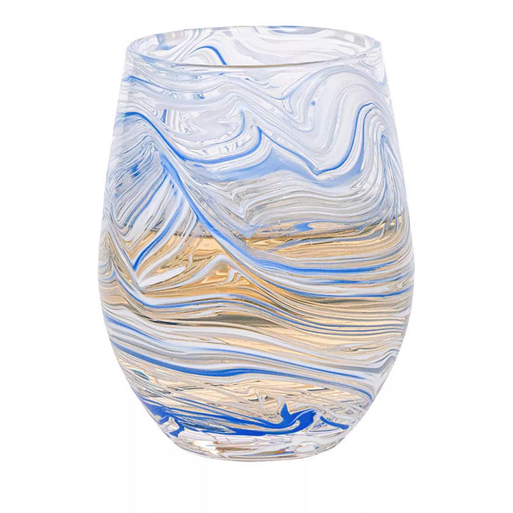 Puro Marbled Stemless Wine Glass - Blue