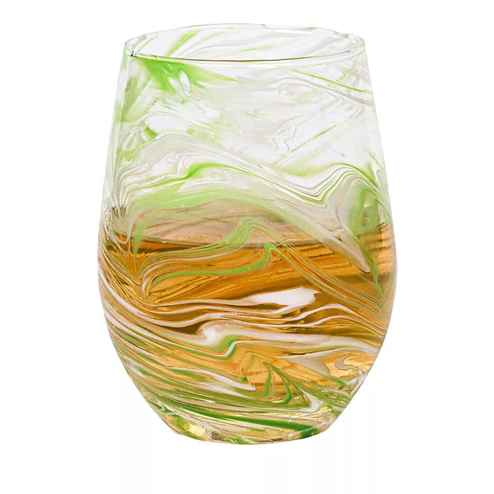 Puro Marbled Stemless Wine Glass - Green