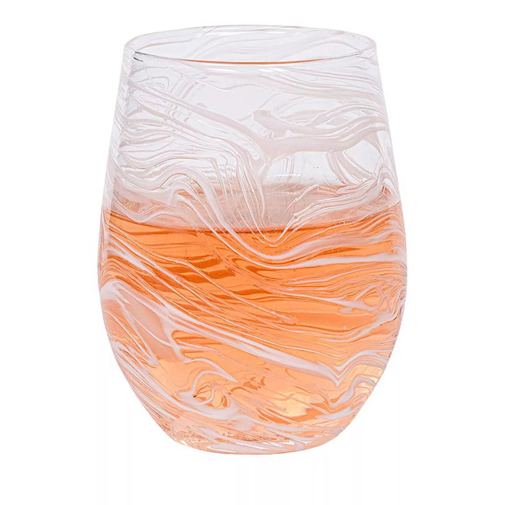 Puro Marbled Stemless Wine Glass - White