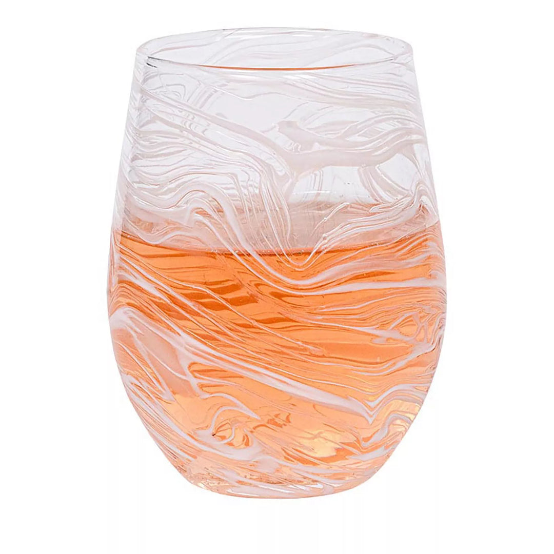 Puro Marbled Stemless Wine Glass - White