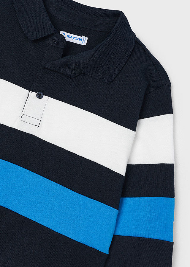 Blue-Black Long Sleeve Stripe Polo