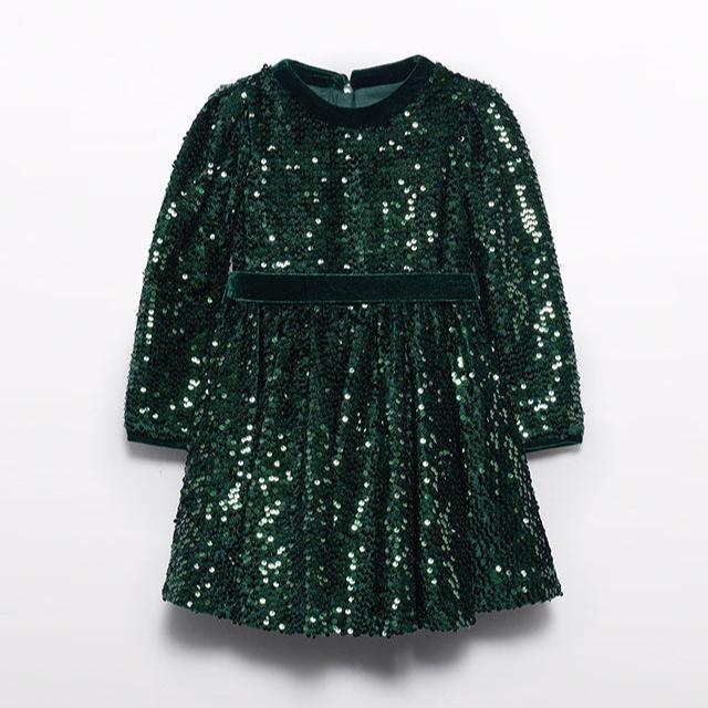 Bottle Green Sequin Velour Dress