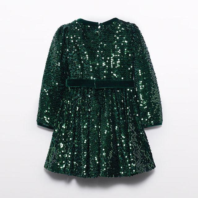 Bottle Green Sequin Velour Dress