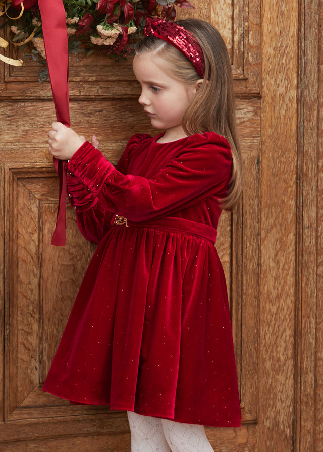 Red Glitter Velvet Dress