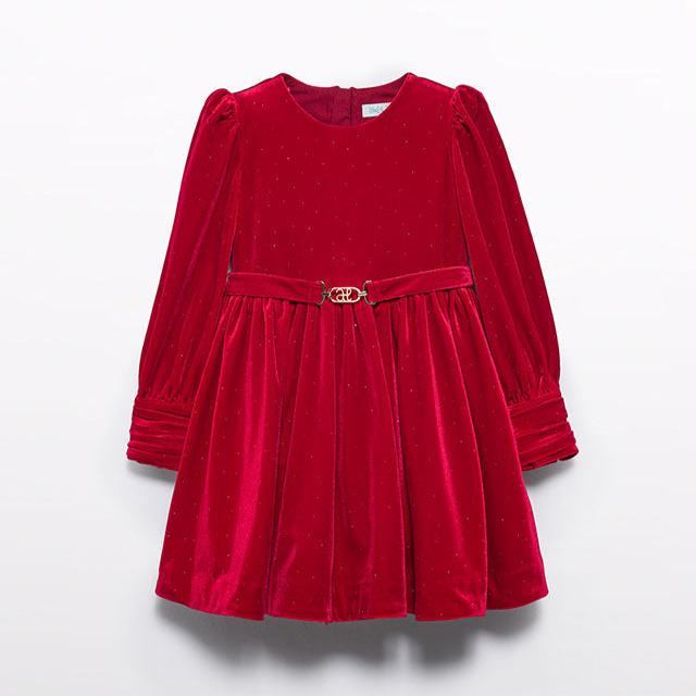 Red Glitter Velvet Dress