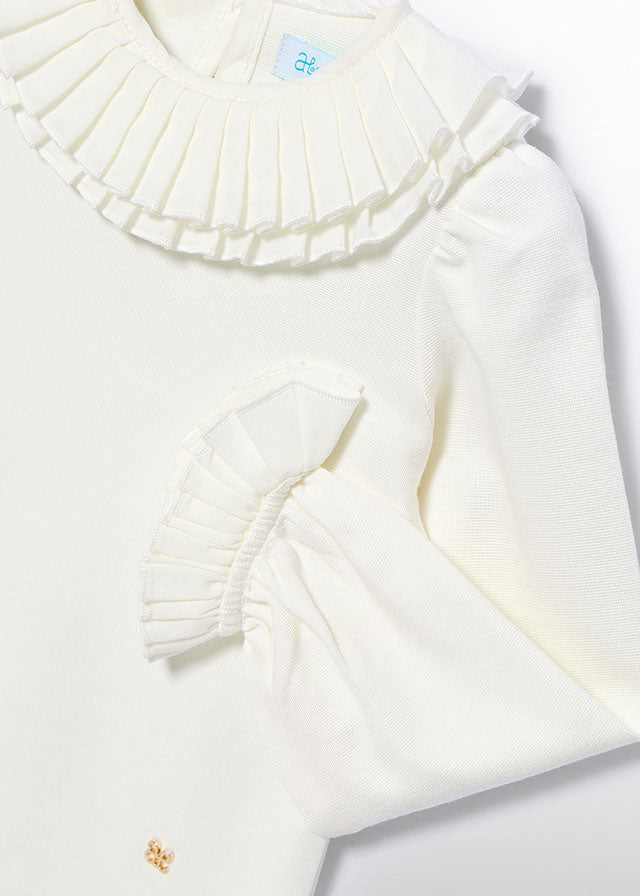 Cream Pleated Long Sleeve Shirt