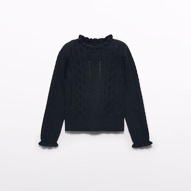 Black Mock Neck Knitted Sweater