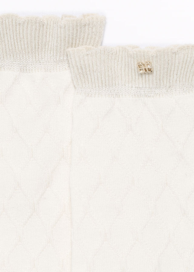 Cream Jacquard Knee High Socks