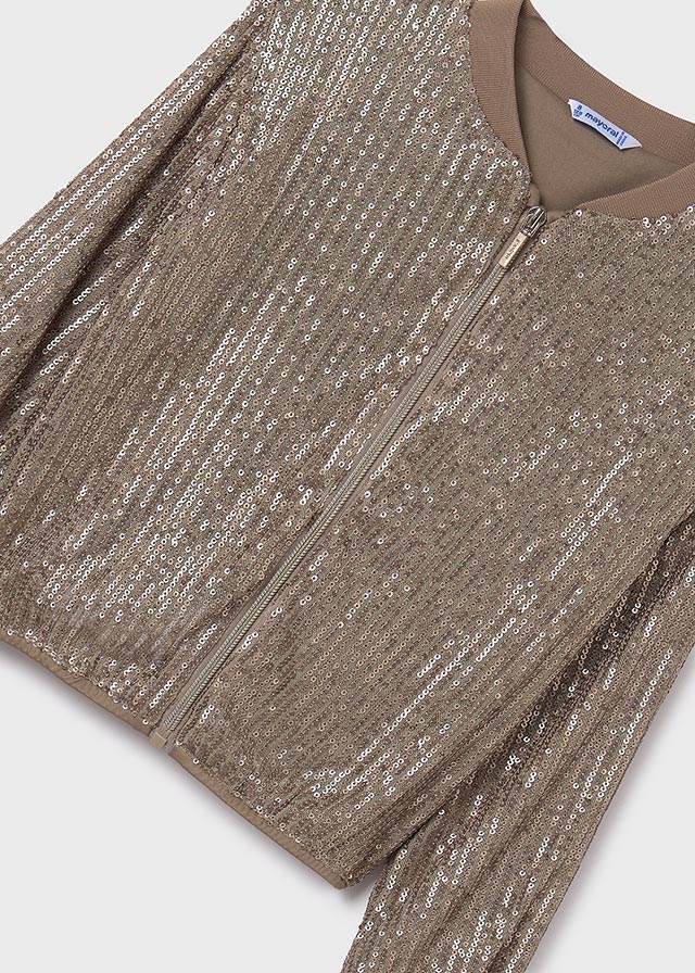 Mocha Sequin Bomber Jacket