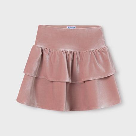 Nude Ruffled Velvet Skirt
