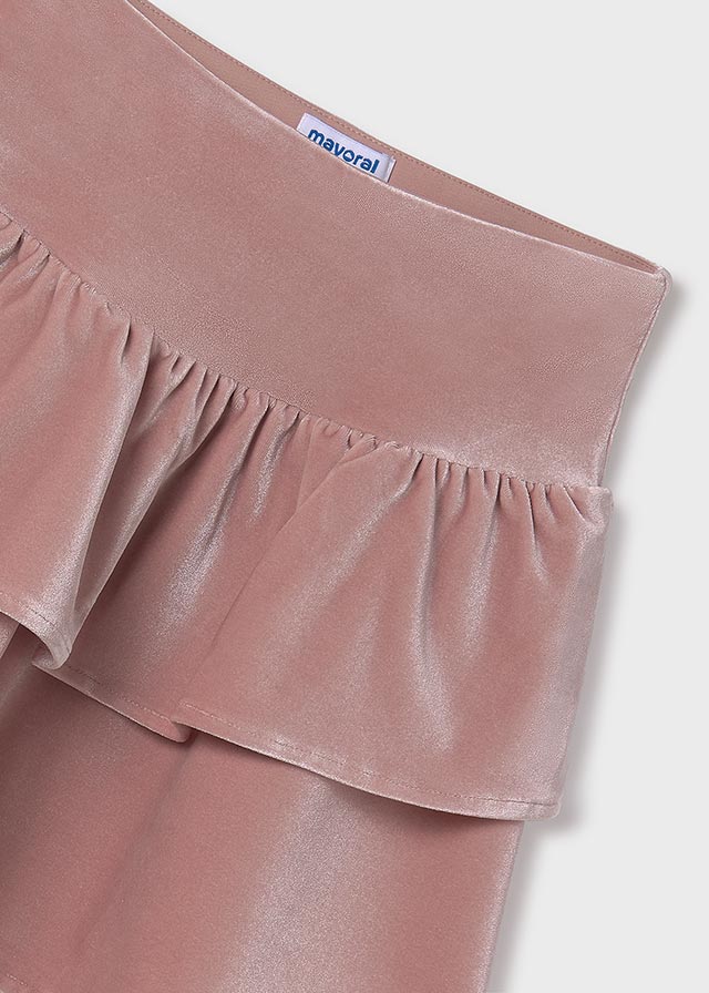 Nude Ruffled Velvet Skirt